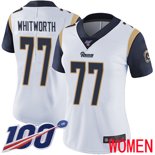 Los Angeles Rams Limited White Women Andrew Whitworth Road Jersey NFL Football #77 100th Season Vapor Untouchable
